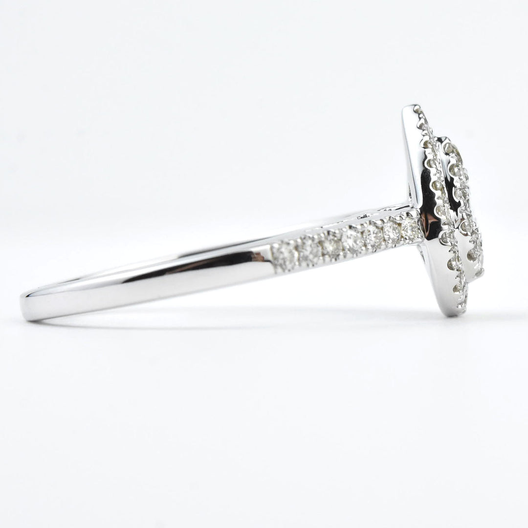 Double Halo Pear Shaped Ring in White Gold - Goldmakers Fine Jewelry