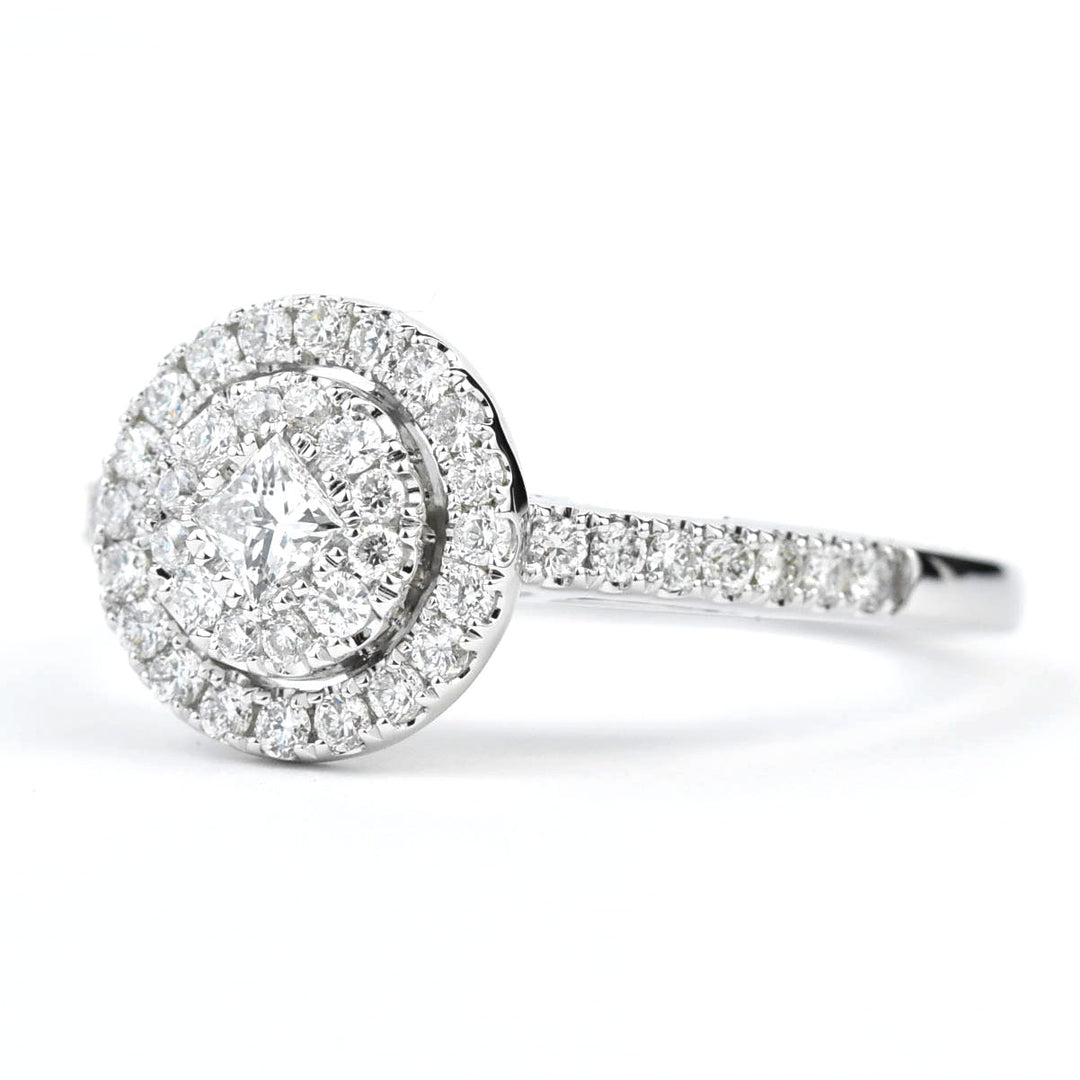 Double Halo Round Brilliant Ring in White Gold - Goldmakers Fine Jewelry