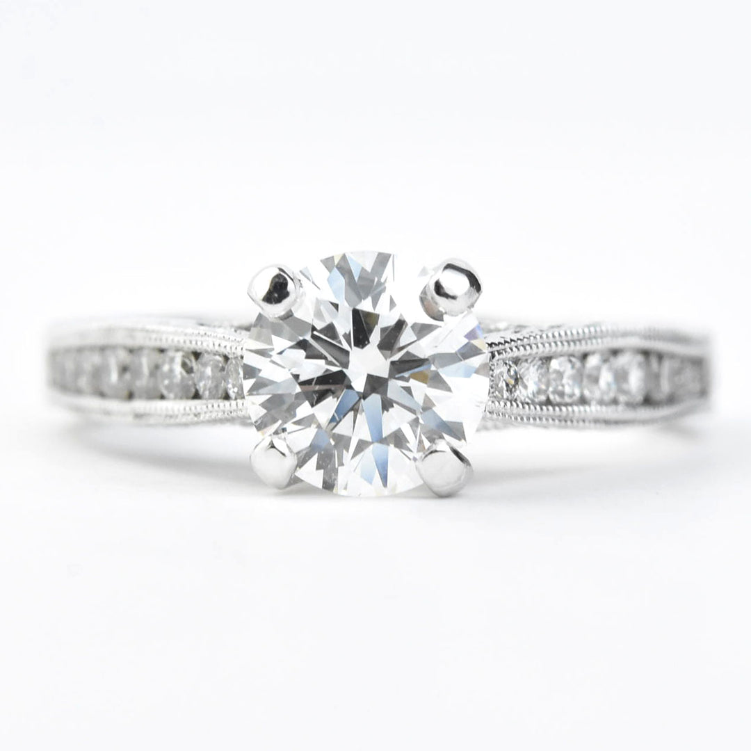 Diamond Ring in 14k White Gold with Engraving - Goldmakers Fine Jewelry