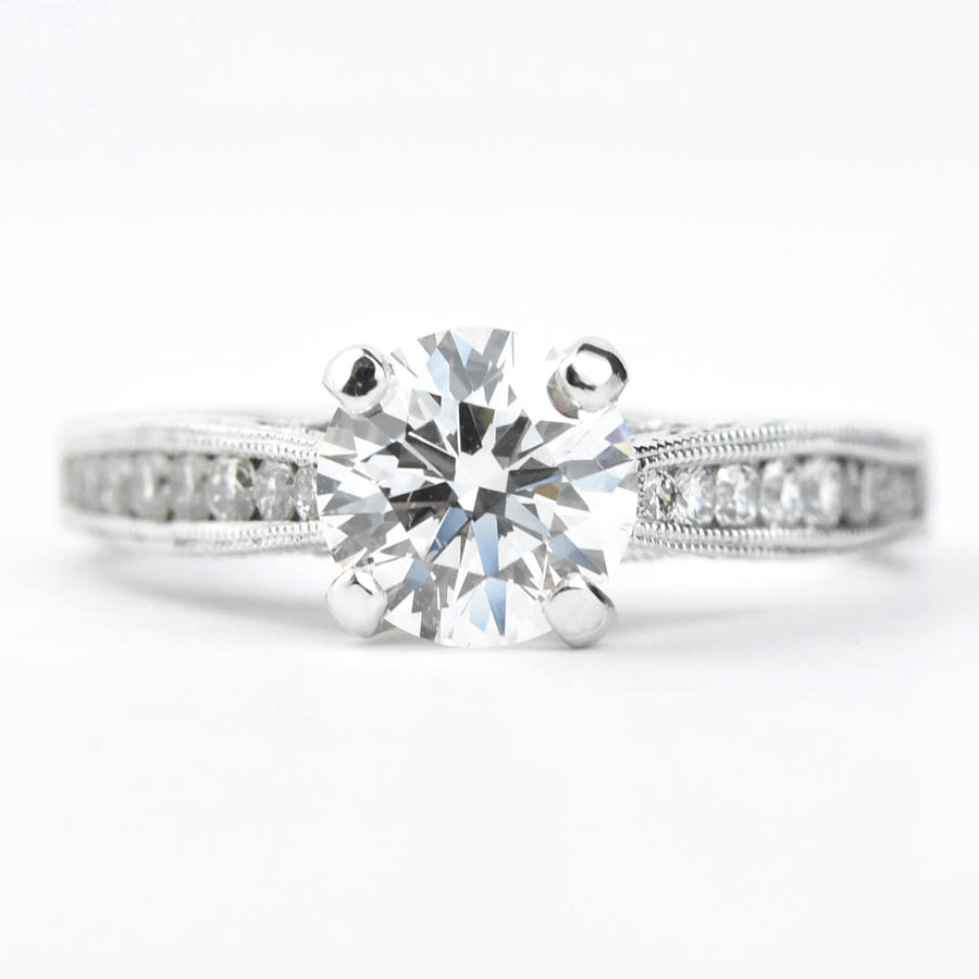 Diamond Ring in 14k White Gold with Engraving - Goldmakers Fine Jewelry