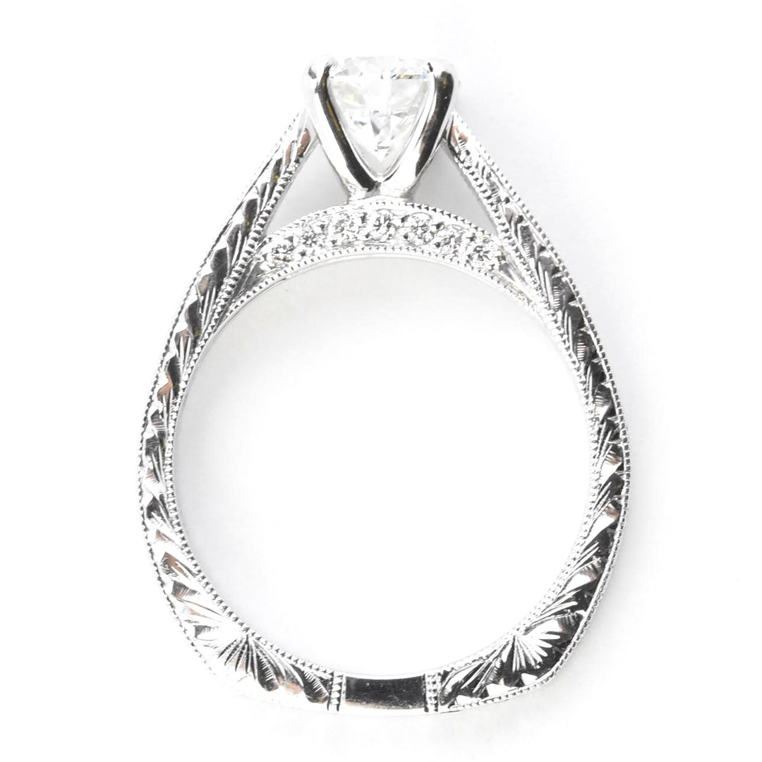 Diamond Ring in 14k White Gold with Engraving - Goldmakers Fine Jewelry