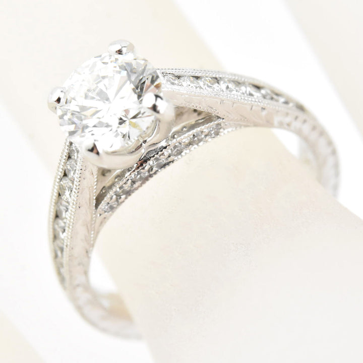 Diamond Ring in 14k White Gold with Engraving - Goldmakers Fine Jewelry