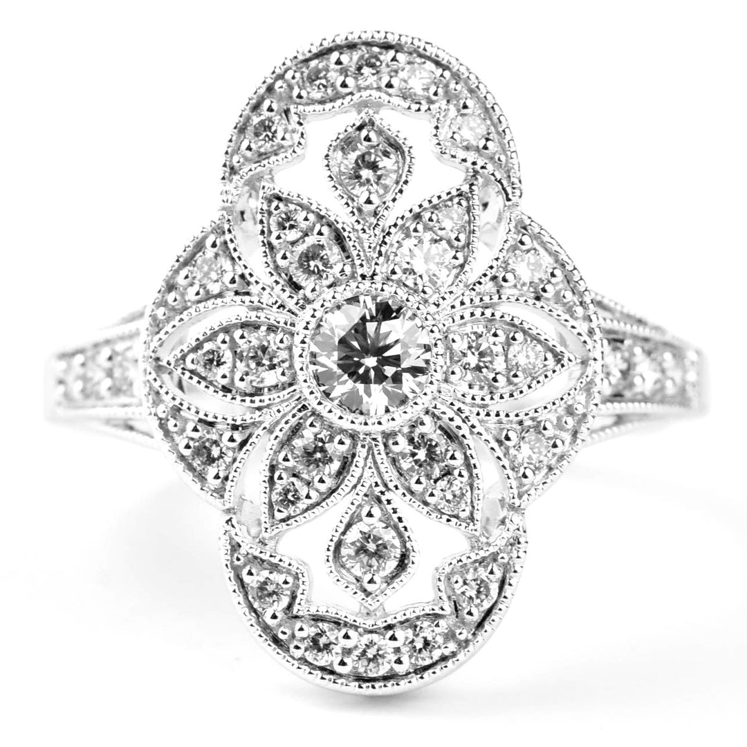 Deco Diamond Daisy Ring in 14k White Gold