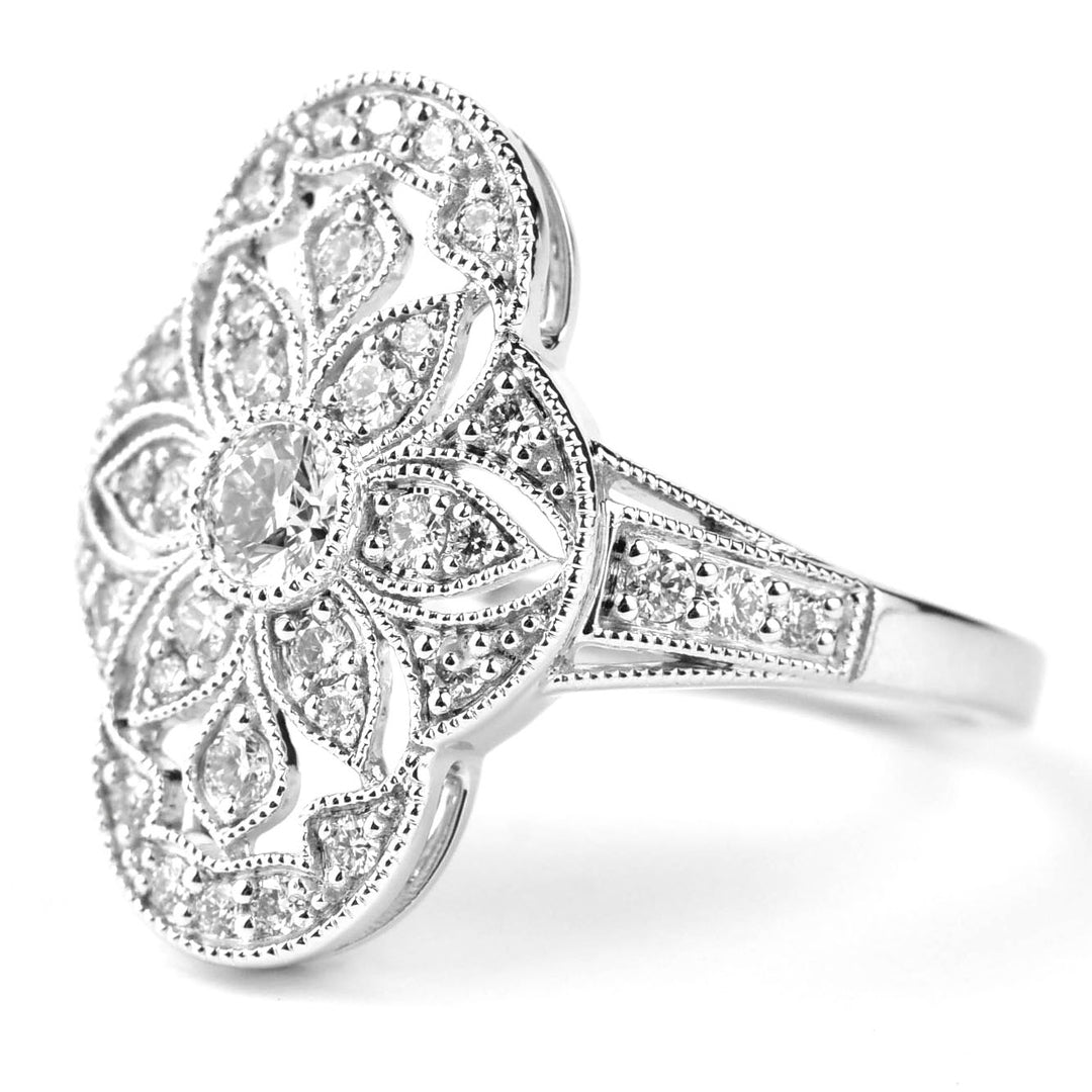 Deco Diamond Daisy Ring in 14k White Gold