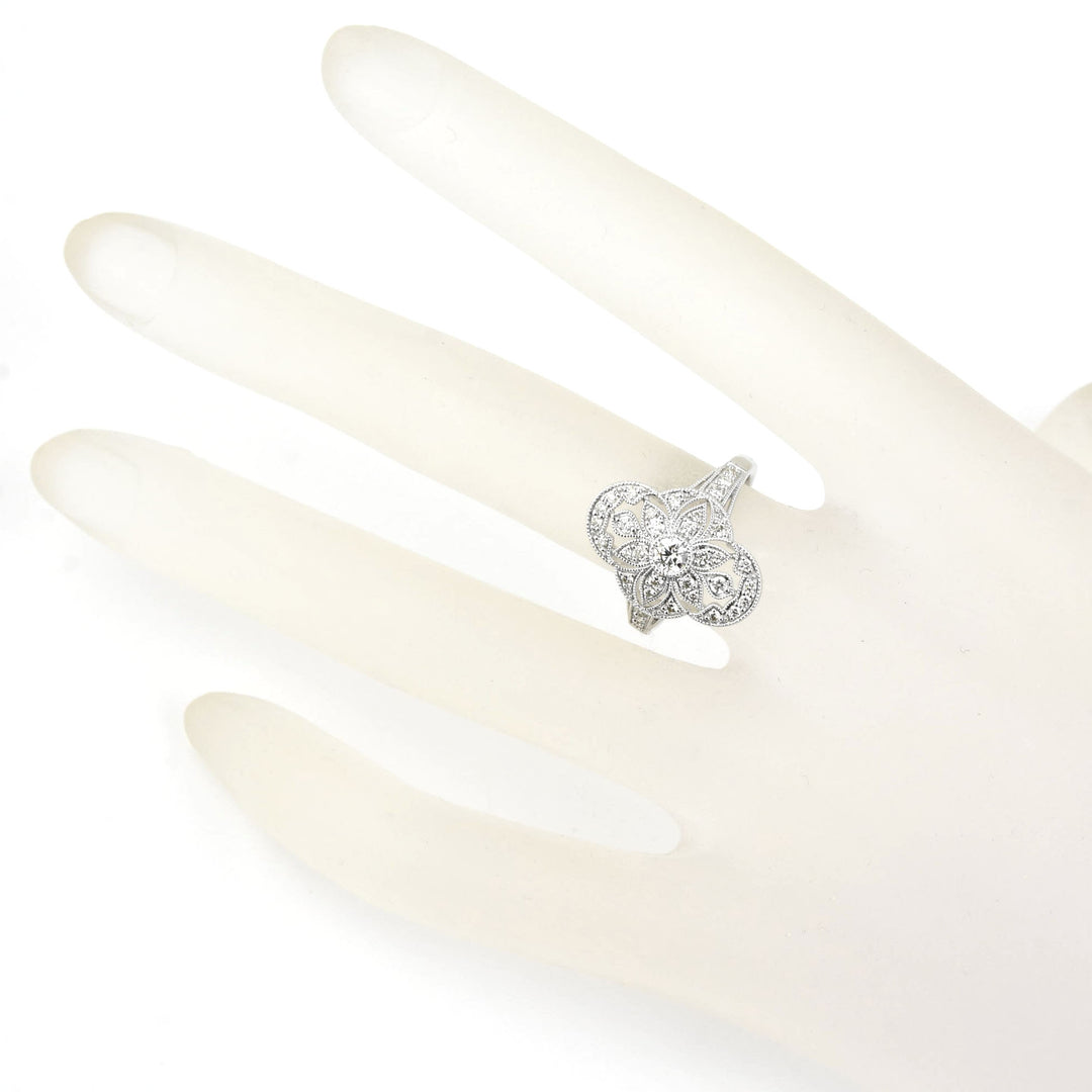 Deco Diamond Daisy Ring in 14k White Gold