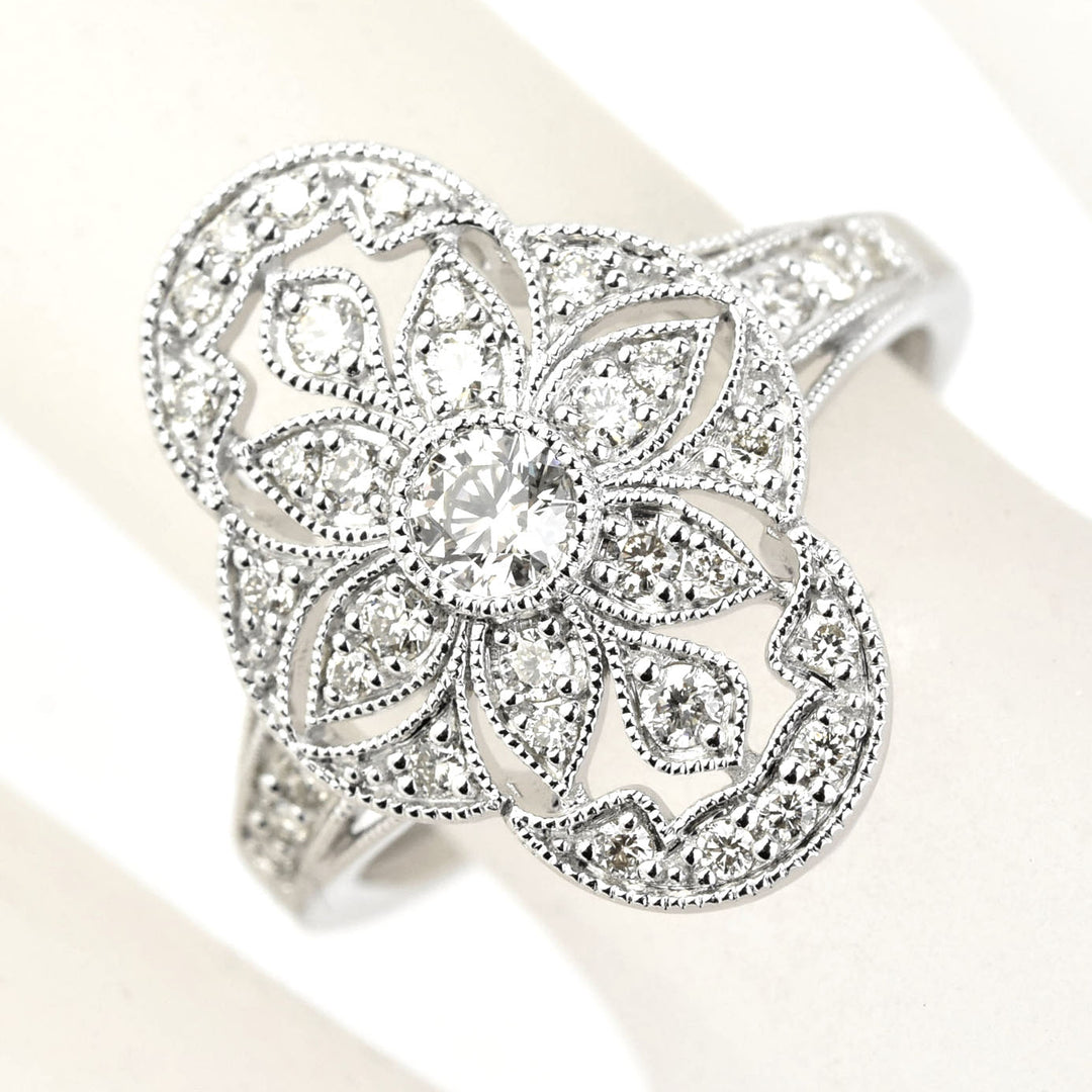 Deco Diamond Daisy Ring in 14k White Gold