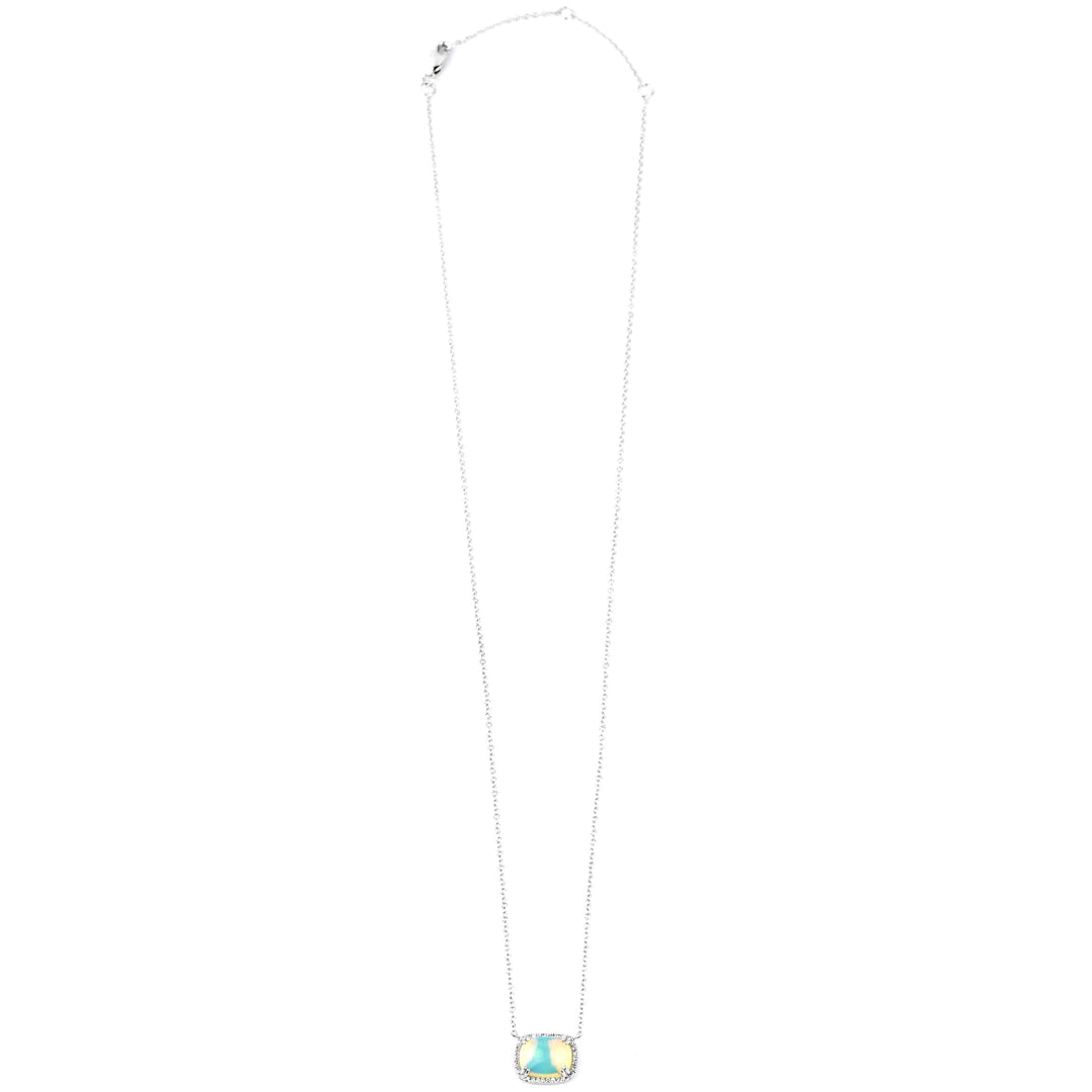 Opal and Diamond Halo Necklace in White Gold