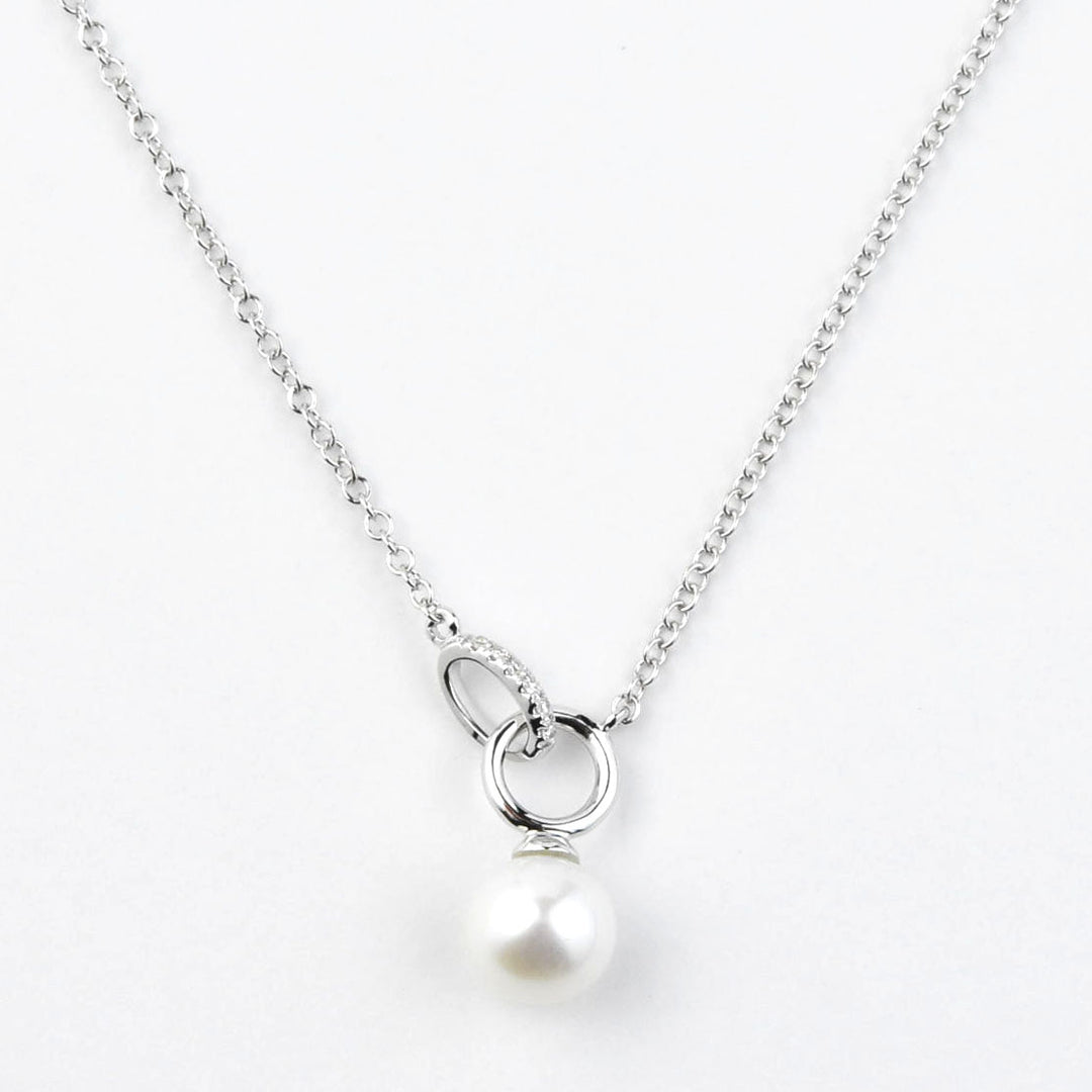 Pearl and Diamond Link Necklace in White Gold - Goldmakers Fine Jewelry