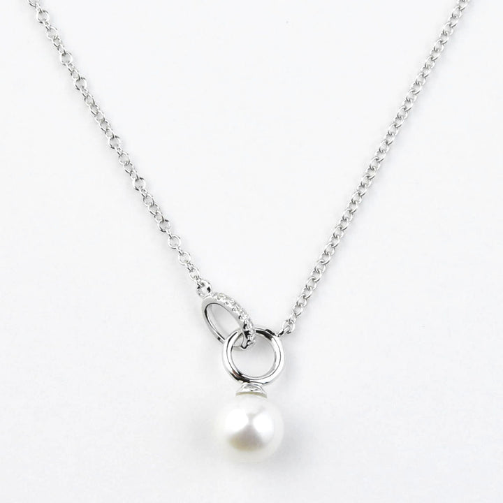 Pearl and Diamond Link Necklace in White Gold - Goldmakers Fine Jewelry