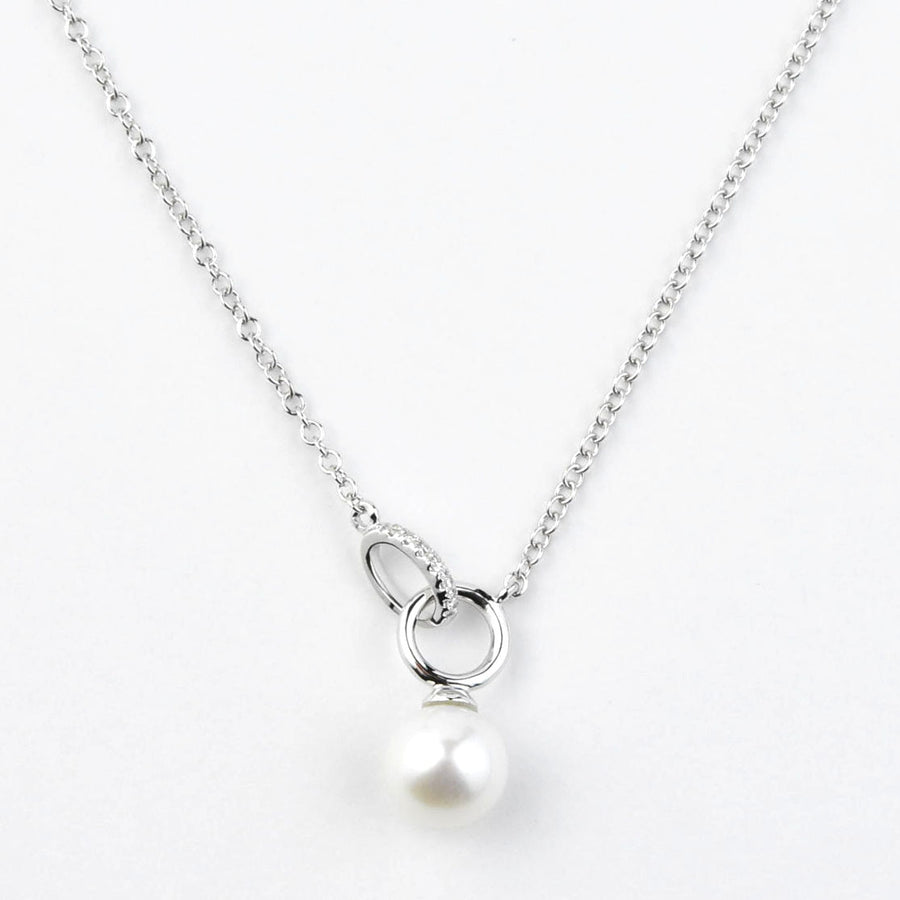 Pearl and Diamond Link Necklace in White Gold - Goldmakers Fine Jewelry