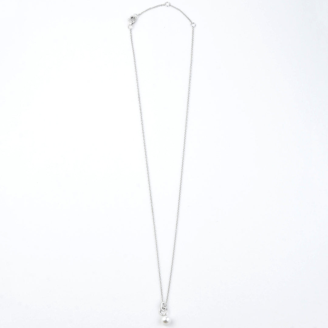 Pearl and Diamond Link Necklace in White Gold - Goldmakers Fine Jewelry