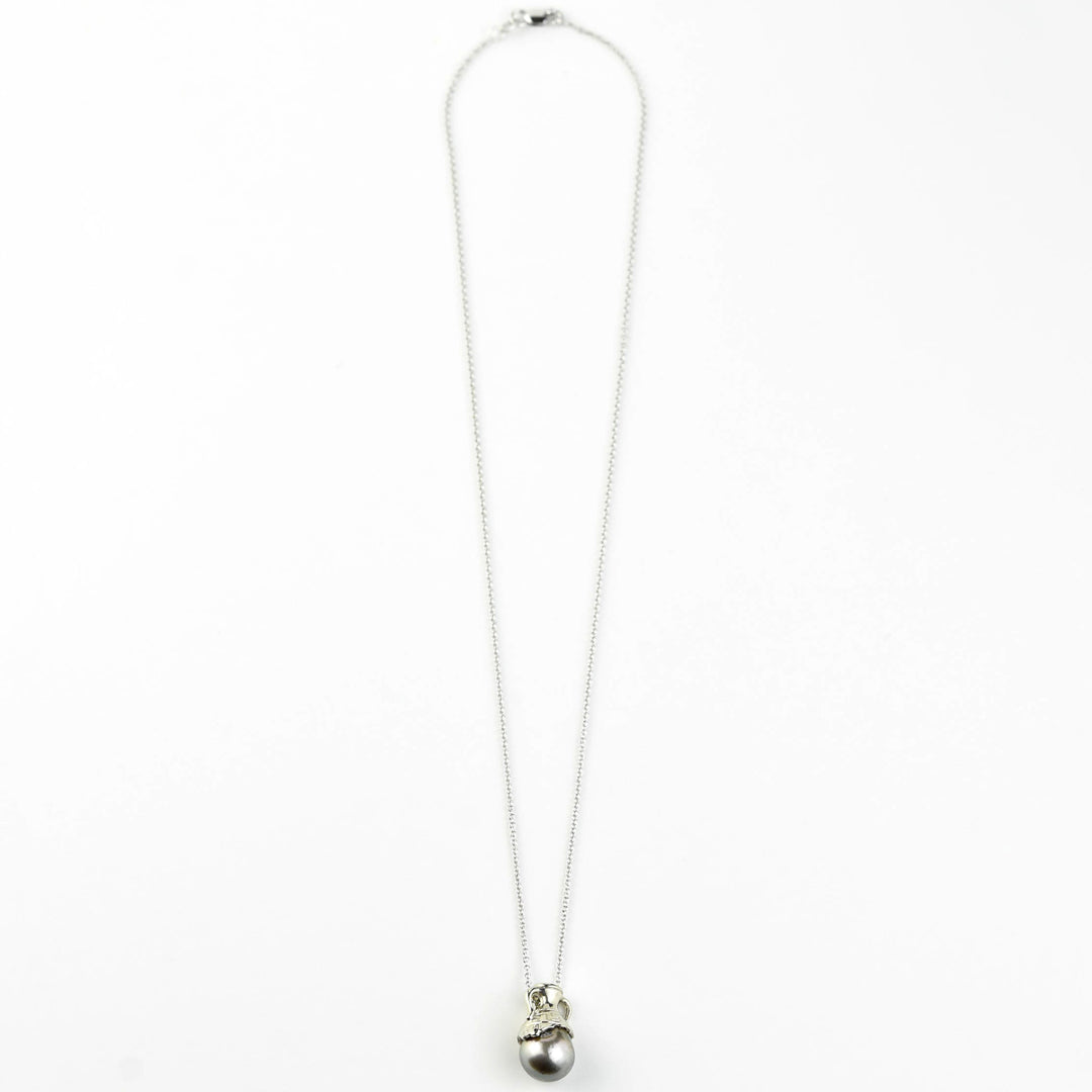 Greek Amphora Pearl Necklace in White Gold