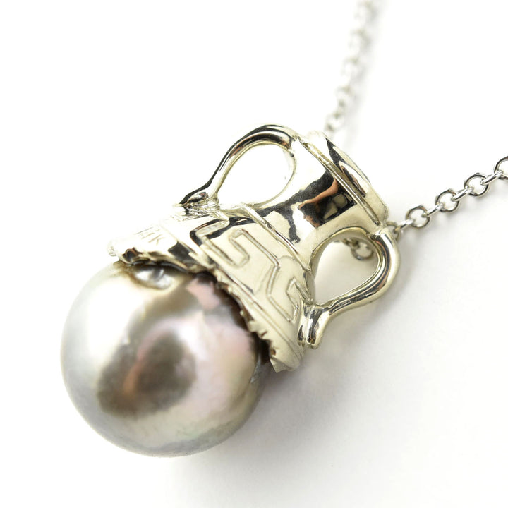 Greek Amphora Pearl Necklace in White Gold