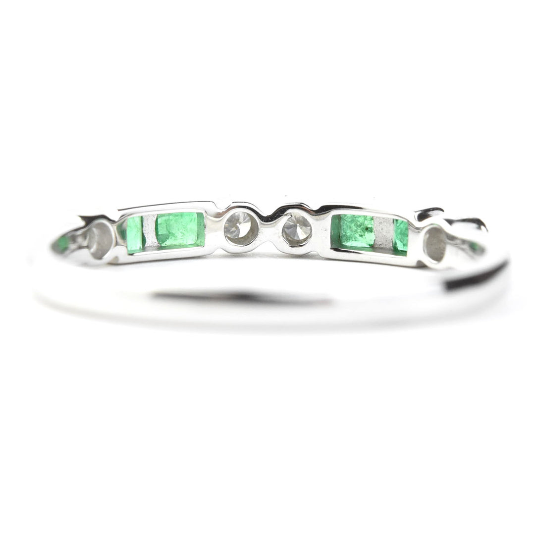 Princess Cut Emerald and Diamond Band in White Gold