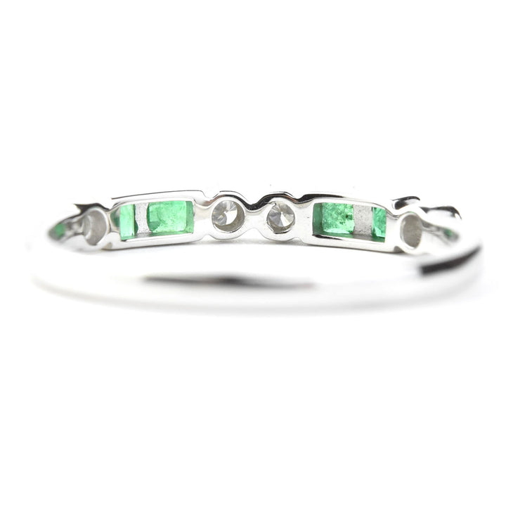 Princess Cut Emerald and Diamond Band in White Gold