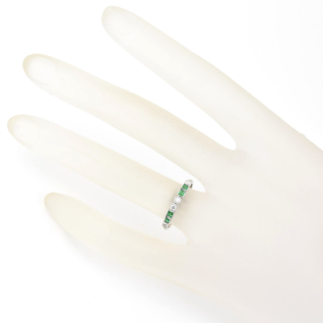 Princess Cut Emerald and Diamond Band in White Gold