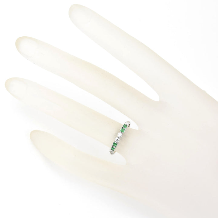 Princess Cut Emerald and Diamond Band in White Gold
