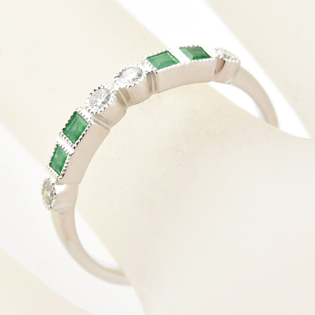 Princess Cut Emerald and Diamond Band in White Gold