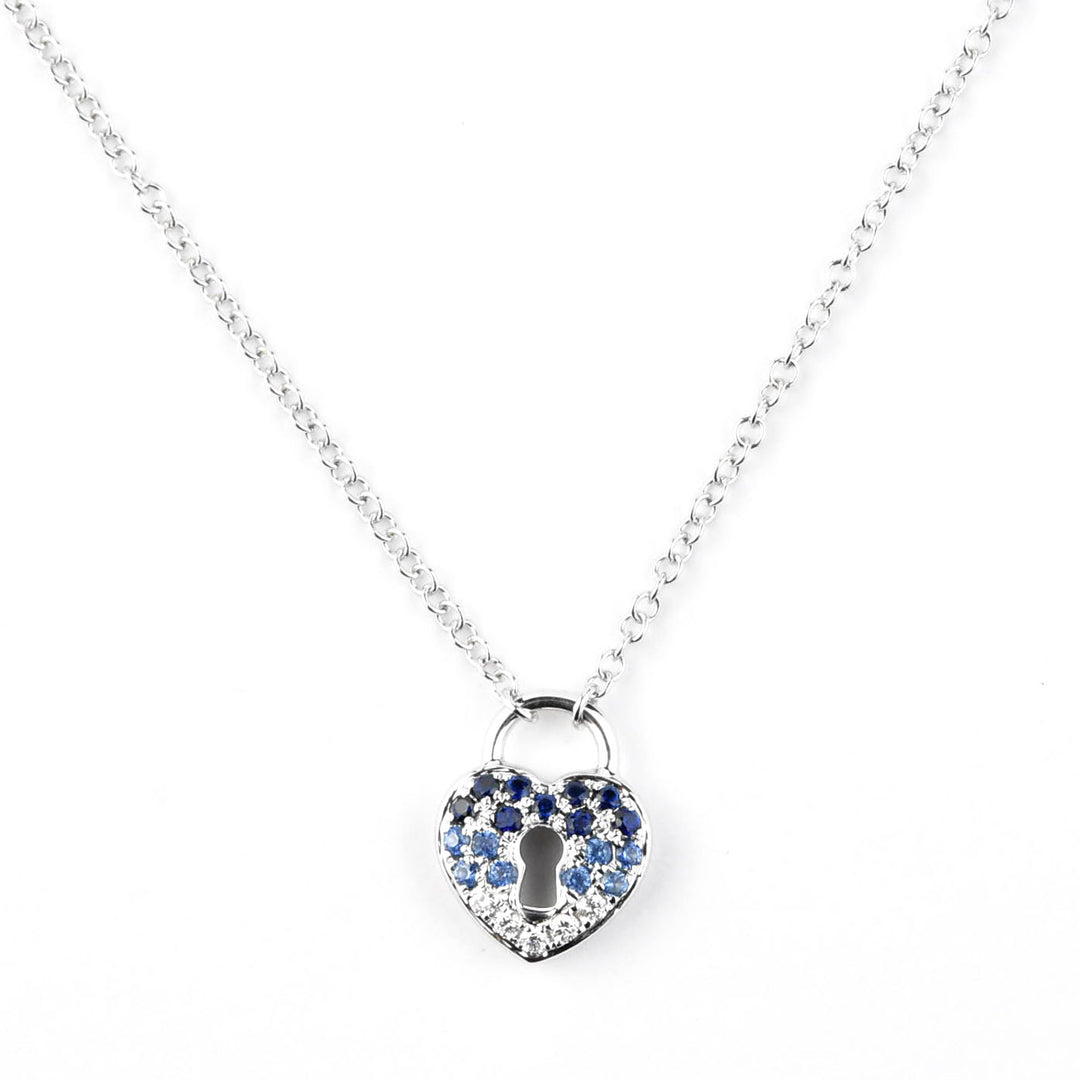 Sapphire and Diamond Heart Lock Necklace