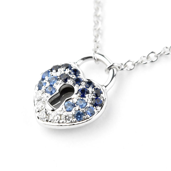 Sapphire and Diamond Heart Lock Necklace