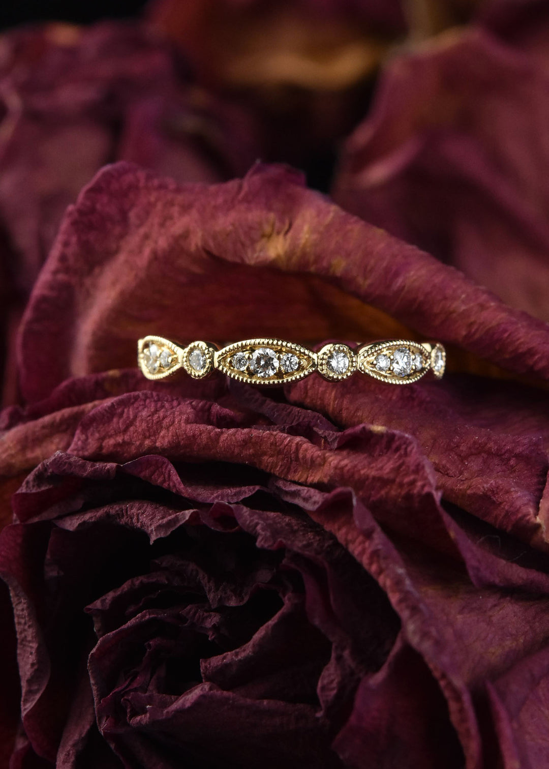 Diamond Almond Band in Yellow Gold - Goldmakers Fine Jewelry