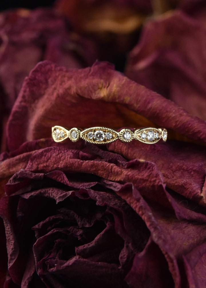 Diamond Almond Band in Yellow Gold - Goldmakers Fine Jewelry