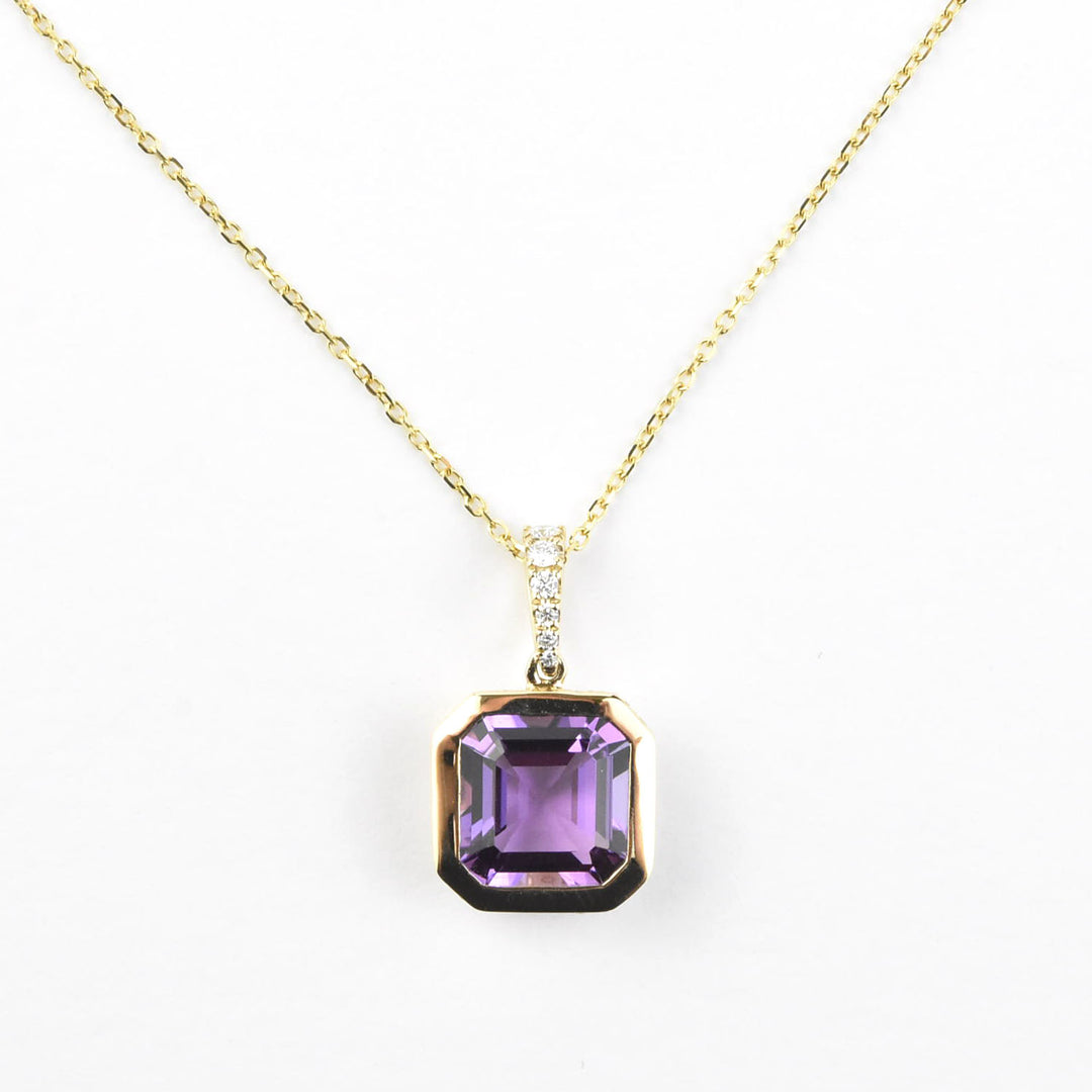 14k Yellow Gold Amethyst and Diamond Necklace