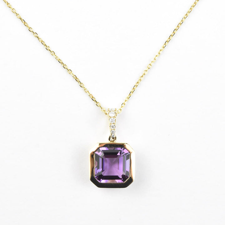 14k Yellow Gold Amethyst and Diamond Necklace