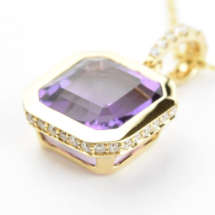 14k Yellow Gold Amethyst and Diamond Necklace