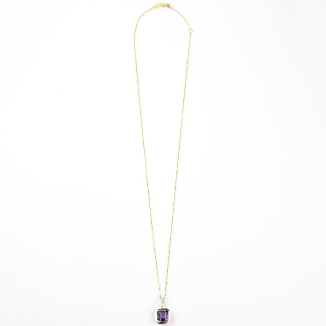 14k Yellow Gold Amethyst and Diamond Necklace