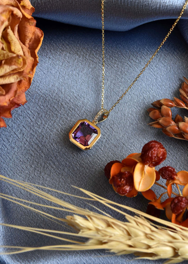14k Yellow Gold Amethyst and Diamond Necklace