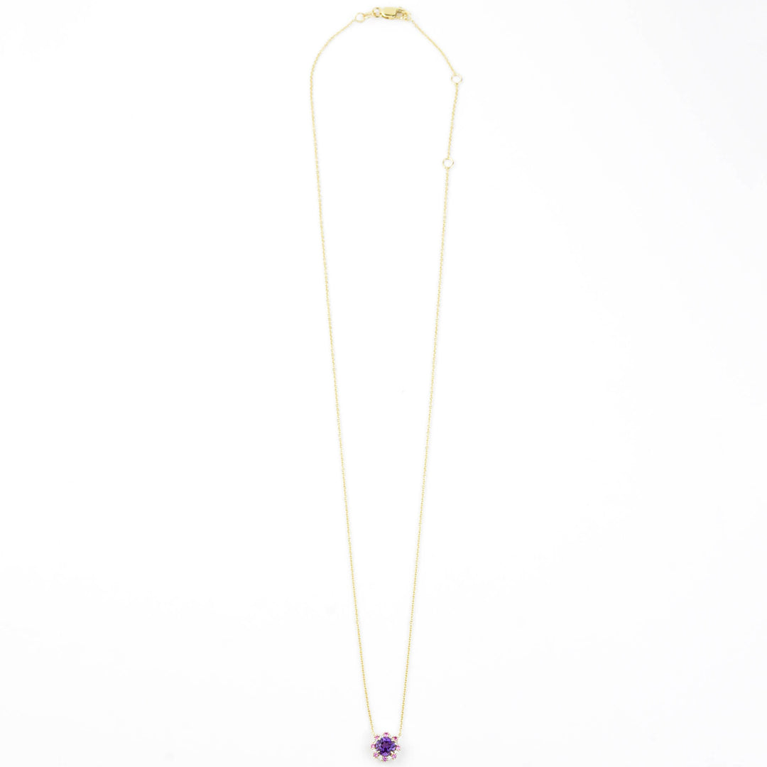 Amethyst, Pink Sapphire and Diamond Necklace 14k Gold