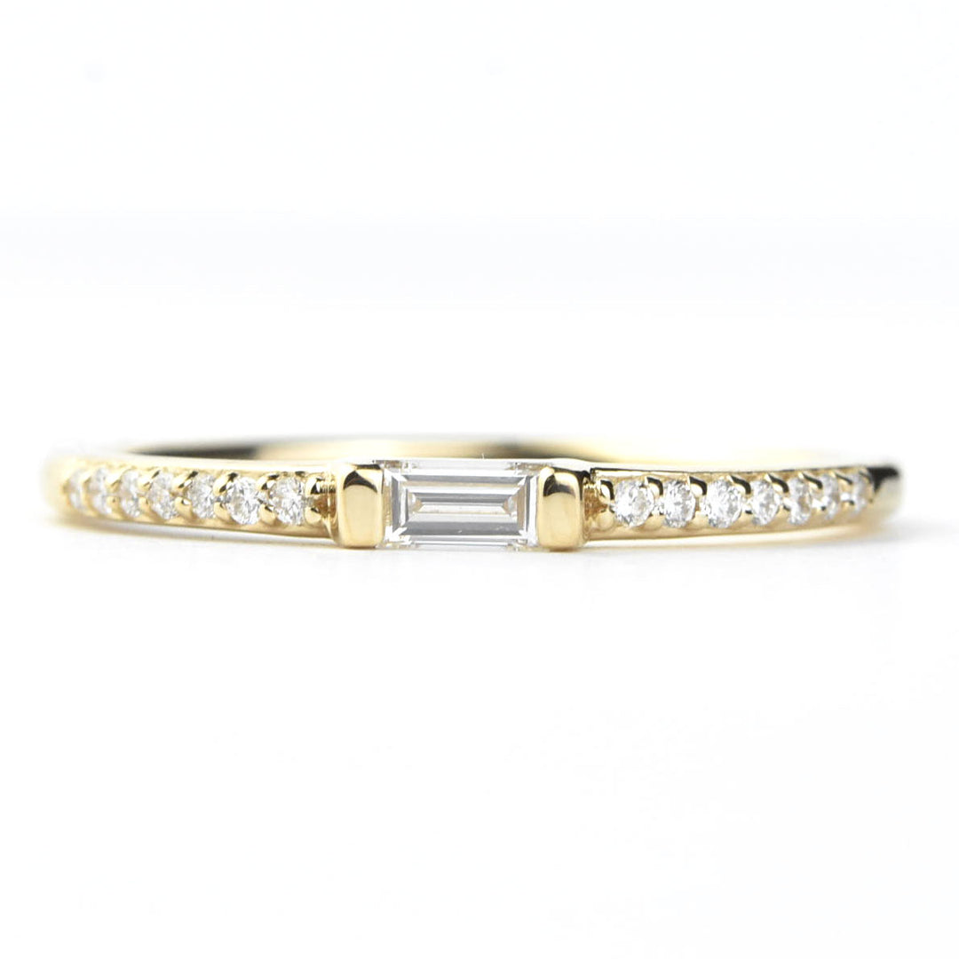 14k Yellow Gold Diamond Band with Baguette Center - Goldmakers Fine Jewelry