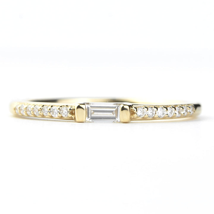 14k Yellow Gold Diamond Band with Baguette Center - Goldmakers Fine Jewelry