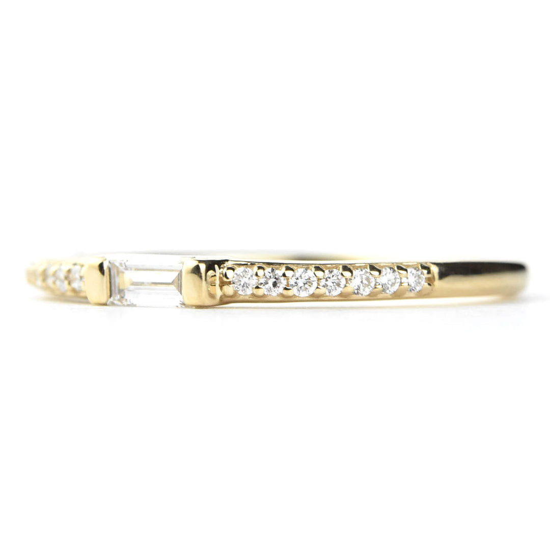 14k Yellow Gold Diamond Band with Baguette Center - Goldmakers Fine Jewelry