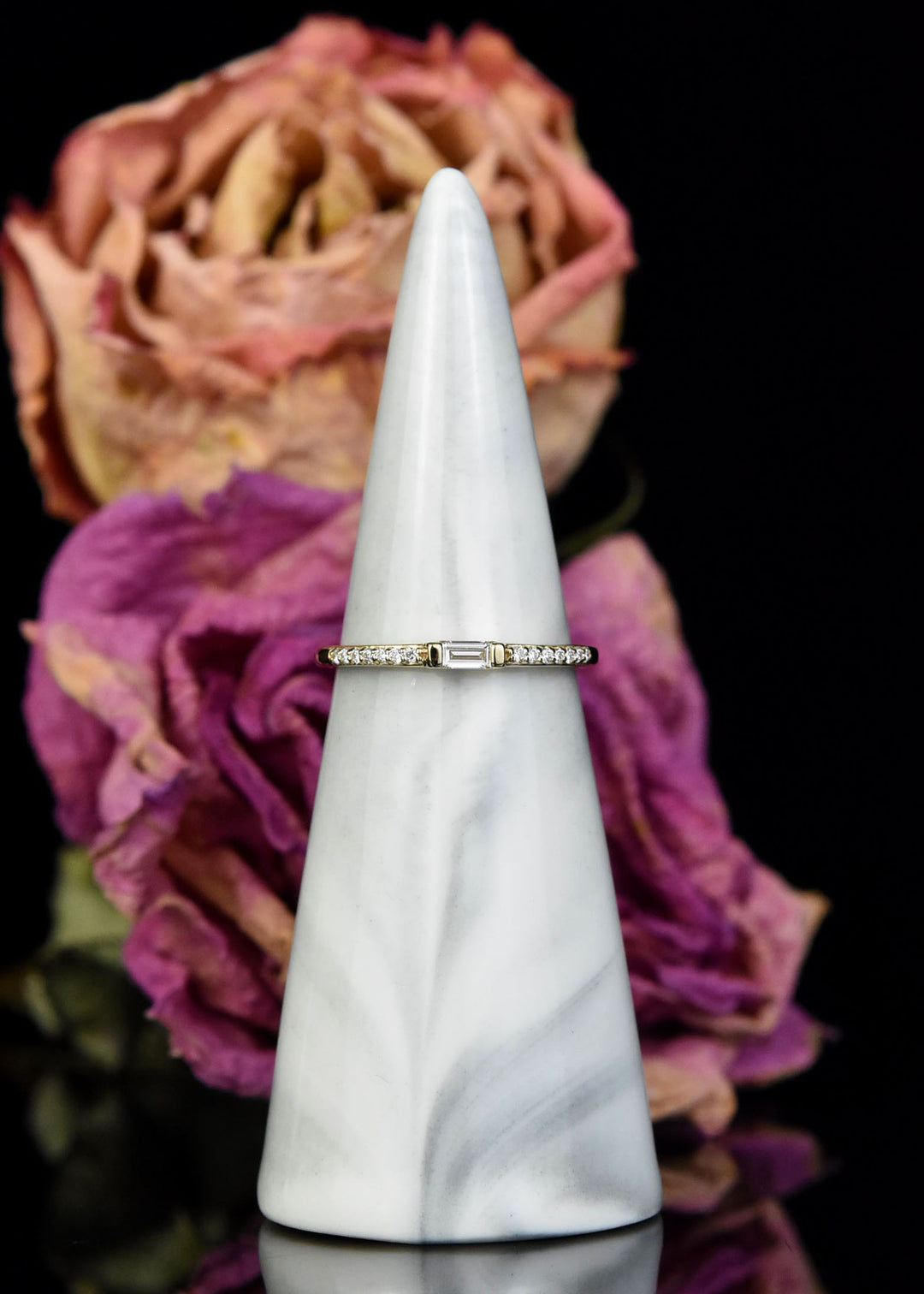 14k Yellow Gold Diamond Band with Baguette Center - Goldmakers Fine Jewelry