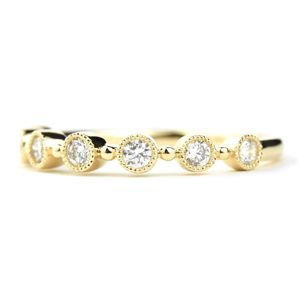 Bezel Set Milgrain Diamond Band in Yellow Gold - Goldmakers Fine Jewelry