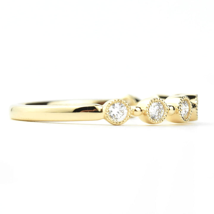 Bezel Set Milgrain Diamond Band in Yellow Gold - Goldmakers Fine Jewelry