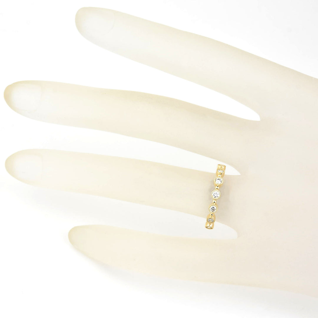 Bezel Set Milgrain Diamond Band in Yellow Gold - Goldmakers Fine Jewelry