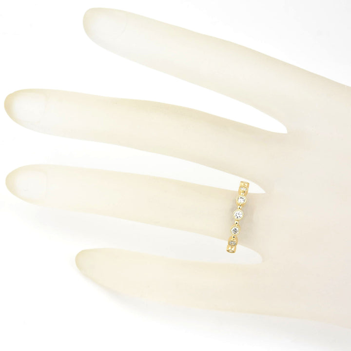 Bezel Set Milgrain Diamond Band in Yellow Gold - Goldmakers Fine Jewelry