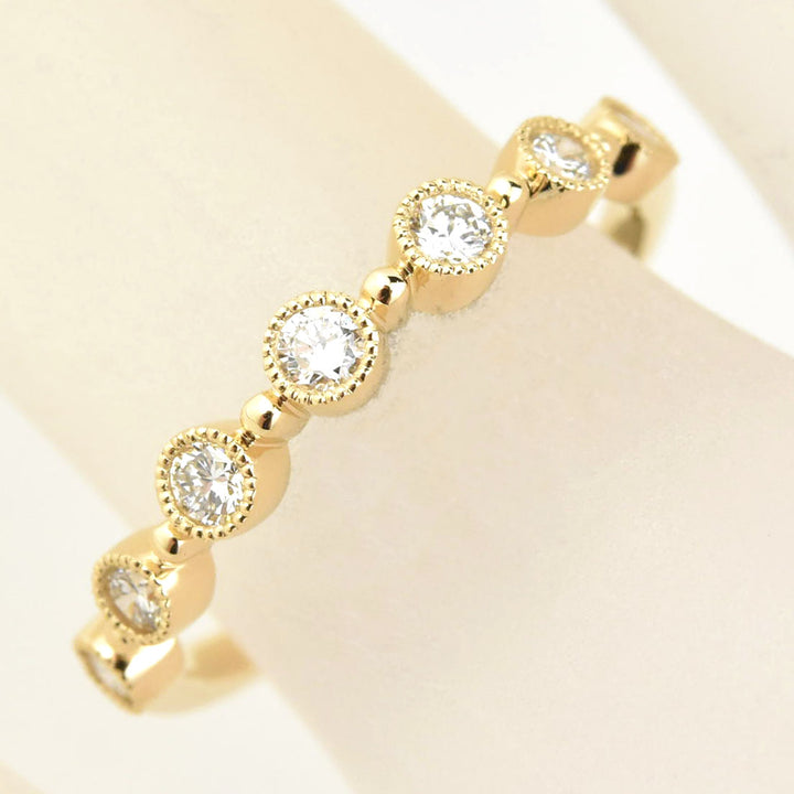 Bezel Set Milgrain Diamond Band in Yellow Gold - Goldmakers Fine Jewelry