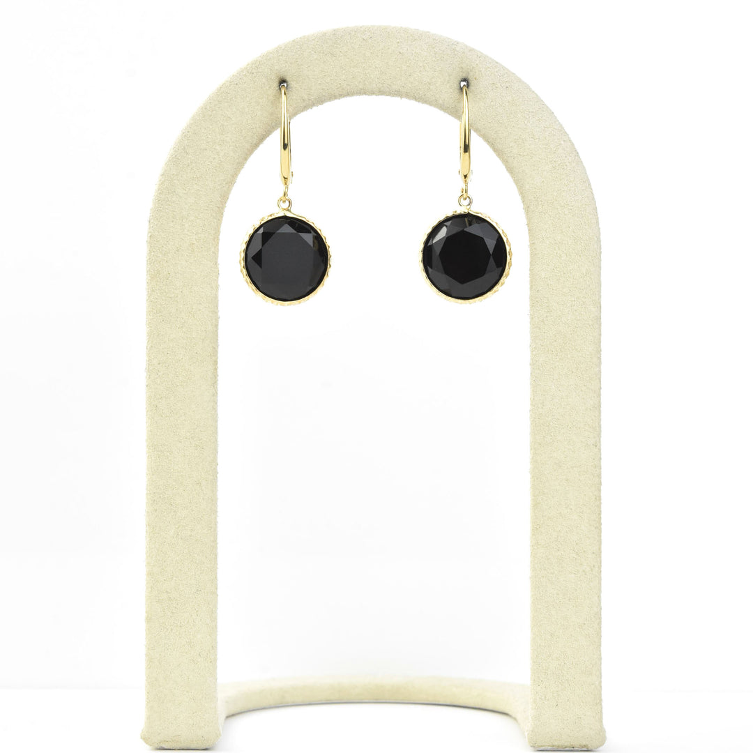 Round Black Onyx Drops in 14k Yellow Gold - Goldmakers Fine Jewelry