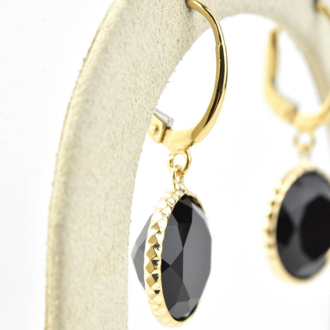 Round Black Onyx Drops in 14k Yellow Gold - Goldmakers Fine Jewelry