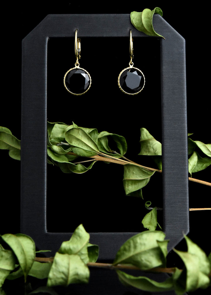 Round Black Onyx Drops in 14k Yellow Gold - Goldmakers Fine Jewelry