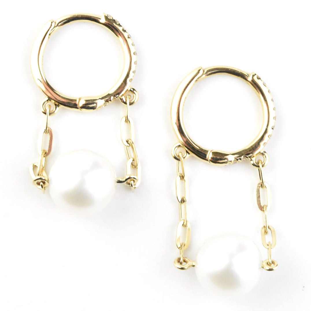 Pearl and Chain Huggie Hoops