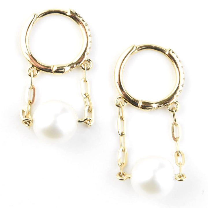 Pearl and Chain Huggie Hoops