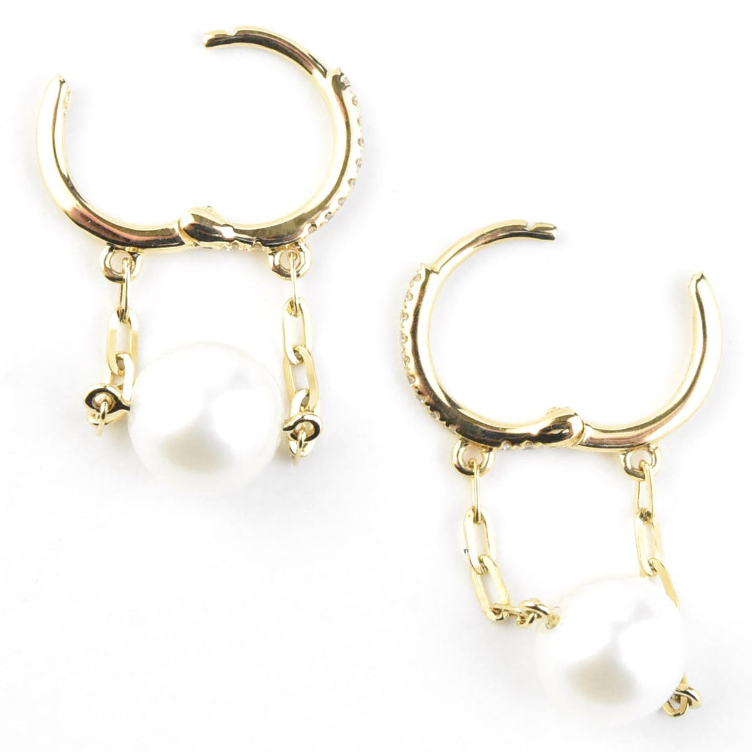 Pearl and Chain Huggie Hoops