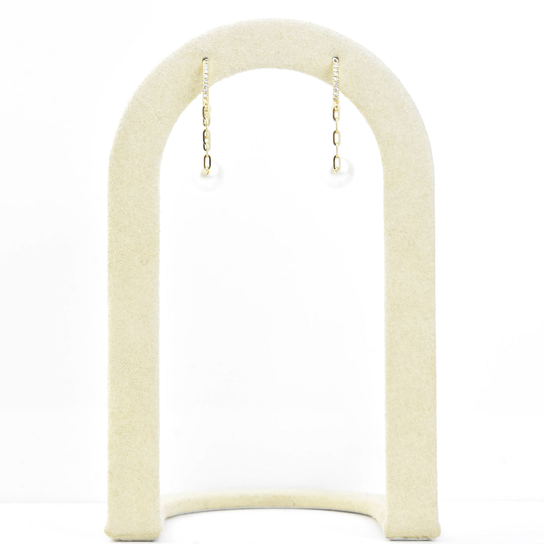 Pearl and Chain Huggie Hoops