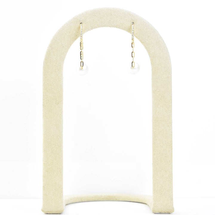Pearl and Chain Huggie Hoops