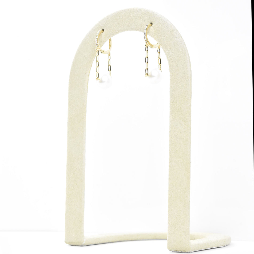 Pearl and Chain Huggie Hoops
